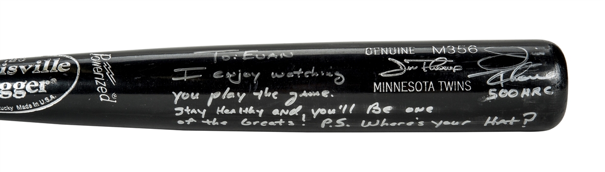 2010 Jim Thome Minnesota Twins Louisville Slugger Professional Model Bat Signed and Inscribed To Evan Longoria (JSA)